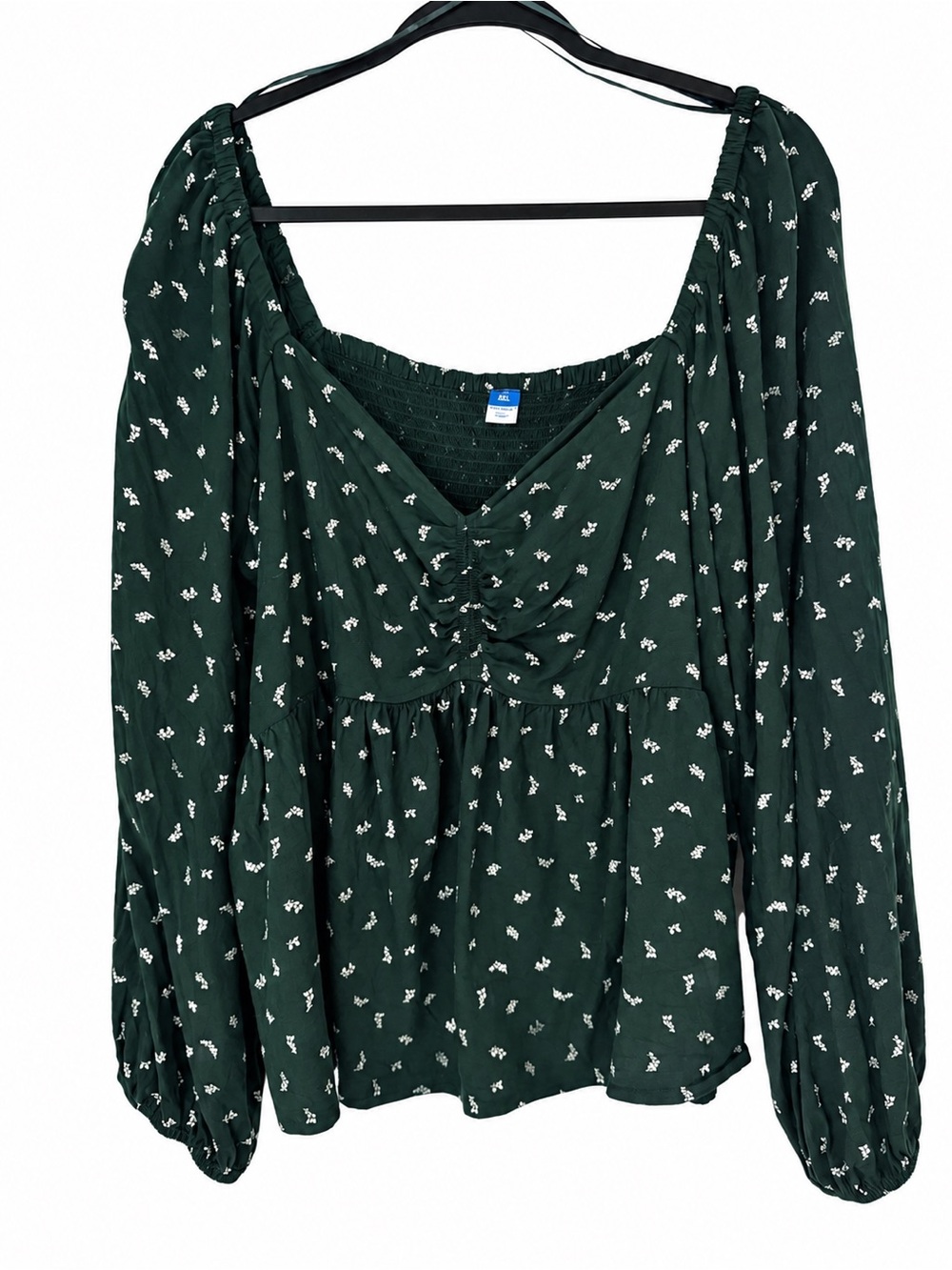 Old Navy Floral Smock Peplum Peasant Blouse Green Long Sleeve Cottagecore XXL T